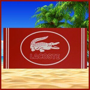 NWT Lacoste Beach Towel - Red & White w/Alligator Logo - 100% Cotton - 36" x 72"